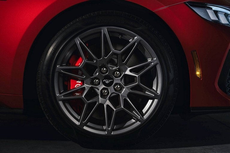 2024 Ford Mustang® model with a close-up of a wheel and brake caliper | Matthews-Currie Ford in Nokomis FL